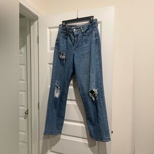 Old Navy Women's OG Loose Straight Leg Jeans in Distressed Blue